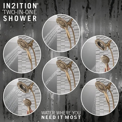 Two In One Dual Shower Head With Detachable Handheld And Flex Hose Four Killer Spray Settings Slick Brushed Gold Finish Smoother Than A Cadillac Built Tough Bathroom Flex That Slaps Premium Flow Control