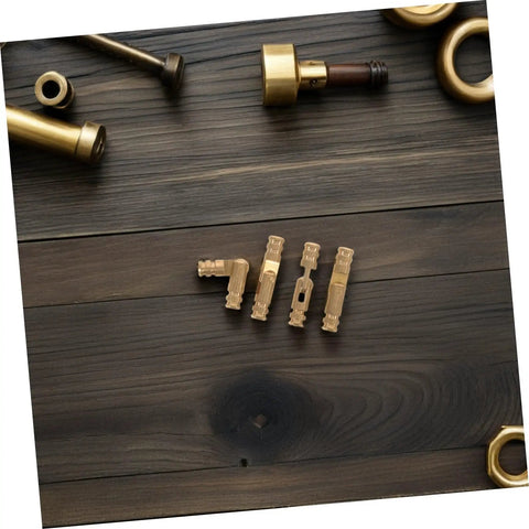 Sleek Hidden Brass Barrel Hinges For Jewelry Boxes And Wooden Cabinets, 25-Piece Set on wooden surface