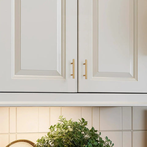 Champagne Bronze Cabinet Handles With 3 Inch Hole Spacing Stainless Steel Drawer Pulls for white kitchen cabinets.