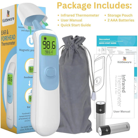 All Ages Ear And Forehead Digital Thermometer With Dual In Ear And Touchless Forehead Modes, Instant Read For Babies Kids And Adults, Kid Friendly One Button Use For Sleepy Nights And Busy Parents, Accurate Quick Temp. with pouch and manual