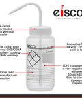 6 Pack 1000ml Chemical Wash Bottles With Blank Labels, Wide Mouth, Self Venting, Low Density Polyethylene Lab Bottles For Safe Chemical Handling And Easy Dispensing, front view