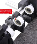 Manual Box Folding Tool With Adjustable Size Folding Fixture For Shipping Boxes, A Real Packaging Game Changer That Is Easy To Use, Built With Durable Aircraft-Grade Aluminum Frame And Fiber Reinforced Polymer Parts, For Various Industries, close-up wheels