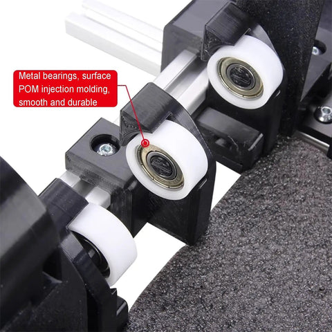 Manual Box Folding Tool With Adjustable Size Folding Fixture For Shipping Boxes, A Real Packaging Game Changer That Is Easy To Use, Built With Durable Aircraft-Grade Aluminum Frame And Fiber Reinforced Polymer Parts, For Various Industries, close-up wheels