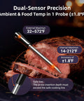 Smart Wireless Meat Thermometer With Four Probes And IP67 Waterproof Design, Dual Sensors Per Probe For Accurate Readings, WiFi Unlimited Range With Real Time Monitoring, Bluetooth Up To 300 Ft For Cookin, BBQ, Grillin, Oven, Smoker. Probe in steak