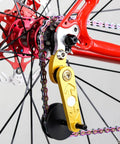 Upgrade Your Ride With This Tough Aluminum And Steel Single Speed Conversion Kit Chain Tensioner Guide For Easy Bicycles Adjuster Setup That Prevents Derailments And Keeps You Cruising Smooth On Every Dirt Track Or City Street Without Breaking A, rear bike chain tensioner on red frame