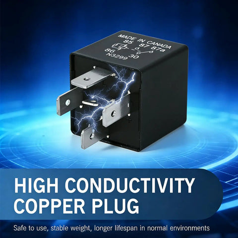 Heavy Duty 5 Pin Automotive Relay 12V 40A Plug In And Go Fuel Pump Starter Switch For Ford F150 Explorer Expedition Transit Runs Smooth Takes A Beating Every Day 2 Pack showing copper plug with electrical connections.