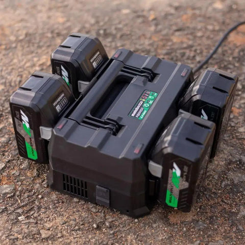 4 Port Pro Grade Battery Charger for 18V and 36V Lithium Ion Tools on job site, fast charge mode