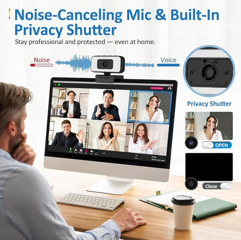 2K Webcam With Built In Ring Light Ultra HD Web Camera For Desktop Computers Delivers Crisp 30Fps Footage Optimized For Smooth Video Calls Online Learning And Content Creation A Legit Daily Driver in a video call with privacy shutter.