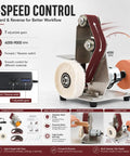 Badass Electric Belt Sander Featuring Adjustable Angle And Seven Speed Switches Spanning Four Thousand To Nine Thousand RPM for metal grinding.