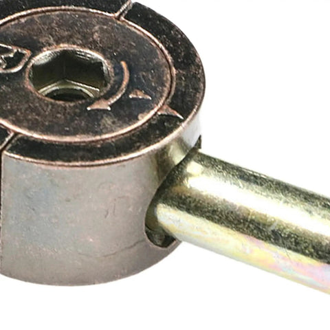 Close-up of Bronze Cam Lock Fasteners for Furniture, heavy duty connectors with carbon steel and zinc alloy build for beds.