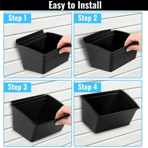 Installation steps of 6 Pack Slat Wall Bins Durable Plastic Storage Bins For Workshops And Retail Stores Stackable Hanging