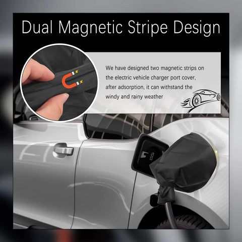 Badass Waterproof EV Charger Cover With Dual Magnetic Strips For Sun And Rain Defense Universal Fit for electric vehicle charger port.