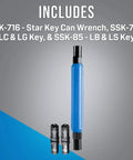 SSK-876 Star Key Can Wrench Kit With LC LG LB LS Pattern Keys, Two 7/16 Inch Deep Hex Sockets for Outdoor Pedestal Locks