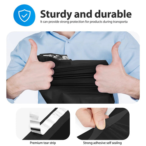 Heavy Duty 14.5x19 Black Poly Mailers 50 Pack Self Sealing Shipping Bags for Clothing with strong adhesive plastic envelopes