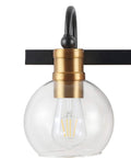 Close-up of 21.5 Inch Black And Brass Gold Vintage Wall Sconce With Clear Glass Globe Shade Sleek Industrial Arched LED Vanity Light