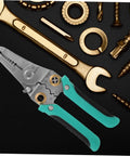 Heavy Duty Insulated Wire Strippers Pro Grade Electrical Pliers displayed among various tools, showcasing its durability and design.