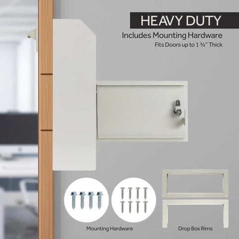Through-The-Door Drop Box Deposit Safe In Heavy-Duty Steel With Lock, 12x6x15 Inches shown with mounting hardware