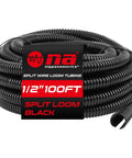 Half Inch By 100 Feet Split Wire Loom Tubing Black Flexible Chemical-Resistant Cable Shield Coiled Packaging