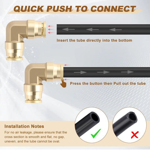 Brass 1/4 Inch 90 Degree Swivel Union Elbow Air Line Connector DOT Approved Five Pack For Pneumatic Tools Built Tough Pro Grade CA360 Brass Fittings, 250 PSI Max, Wide Temperature Range From Minus 40F To 160F, Corrosion Resistant. Brass 90-degree push-to-connect elbow with air tube insertion guide