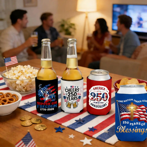 Patriotic 250th Anniversary Can Cooler Sleeves 12 Pack Neoprene Insulated Beverage Holders Collapsible Covers For Fourth Of July