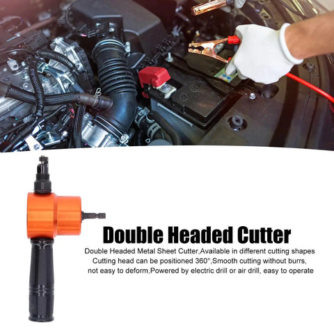 Powerful 360 Degree Electric Nibbler Attachment With Double Head Cutter For Sheet Metal, Steel And HVAC Repair in automotive setting.