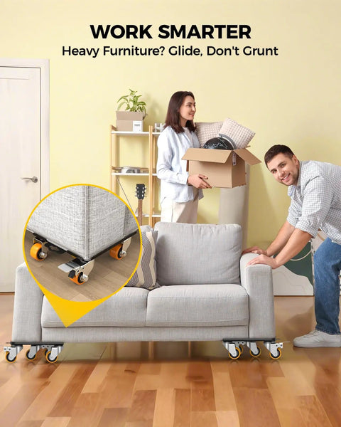 Five Wheel Heavy Duty Furniture Dolly With 4000 Lb Capacity Carbon Steel Panel Lifter And 360 Degree Silent Rubber Wheels Six Point Nine Inch Square Platform For Moving Desks Tables And Appliances In Home Or Workshop
