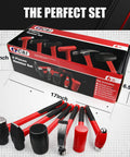 Six Piece Hammer Set With Rugged Fiberglass Handles For Metalworking And Home Garage Projects in packaging and laid out