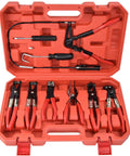 9 Piece Hose Clamp Pliers Set With Flexible Long Reach For Automotive Coolant Radiator Heater And Water Lines Locking Mechanism Carbon Steel With Black Oxide Finish Ergonomic Grip Red Auto Clamp Removal Tool Kit in open red case