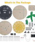 Components of the Light Chasing Sunflower Soldering Kit With RGB LED Flashing Lights, A DIY Rotating Sunflower Electronics Project