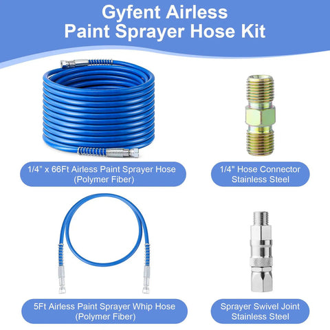 66 Foot Airless Paint Sprayer Hose Kit With Quarter Inch Npt Fitting Supports Up To 8500 Psi High Pressure showing hoses and connectors.