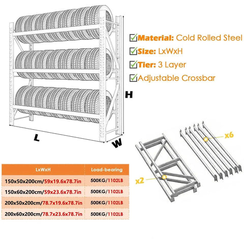 Diagram of Three Tier Adjustable Tire Rack Built Tough For Garage And Auto Shop 1100lb Capacity Heavy Duty Tire Organizer parts