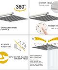 Rain Shower System Wall Mounted High Pressure Rainfall Shower Faucet In Brushed Nickel Finish, demonstrating key features.