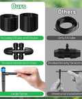 Image comparing All In One Drip Irrigation Kit With 246 Ft Main One Half Inch Tube And One Quarter Inch Branch Tubing, showing connectors.