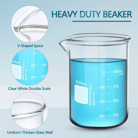 Heavy Duty 1000 mL Glass Beaker With White Double Scale Graduation Borosilicate 3.3 Lab Beaker Thick Wall Low Form Griffin