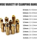 10 Piece Mini Fine Copper Collet Set for Rotary Tool Bits with clamping range details