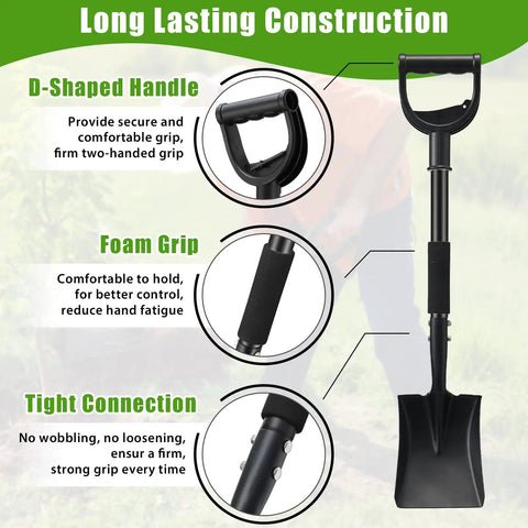 Features of the Compact 31 Inch Metal Square Shovel With D Handle for Edging Digging Trenching and Transplanting in Lawns Garden Beds