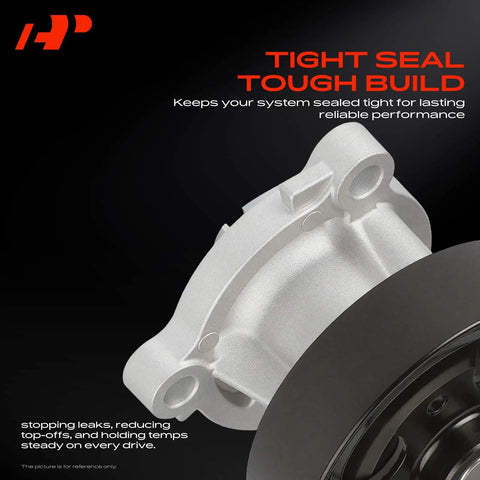 Heavy Duty Engine Water Pump With Drive Pulley And Crankshaft Seal Gasket Assembly showing tight build, aluminum body with black impeller.