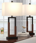 Farmhouse Style Table Lamps Set Of 2 Modern Black Wood Base Bedside Lamps With USB And Type-C Ports 3-Way Dimmable Nightstand Lighting White Rectangular Shade Perfect For Living Room Or Bedroom Decor on a table with books and decor.