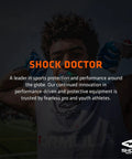 Athlete wearing Shock Doctor gear, showcasing sports protection and performance innovation on a dark background.