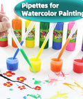 Colorful art supplies scene with 100 Pack 3mL Disposable Plastic Pipettes Dropper for precise liquid transfer watercolors.