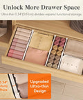 Straight Up Tall 3.2 Inch Adjustable Drawer Dividers For Clothes Heavy Duty Abs Plastic Closet Organizers With Non Slip Silicone Pads Keep Your Garments Snug And Scratch Free showing organized drawer with clothes and ultra-thin dividers.
