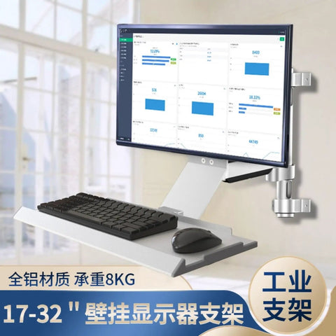 Heavy Duty Dual Monitor Mount Built Like A Tank With Rock Solid Aluminum Alloy Construction Smooth Angle Rotation Fits Any Workspace Desk Setup Like A Glove, showcasing a monitor and keyboard
