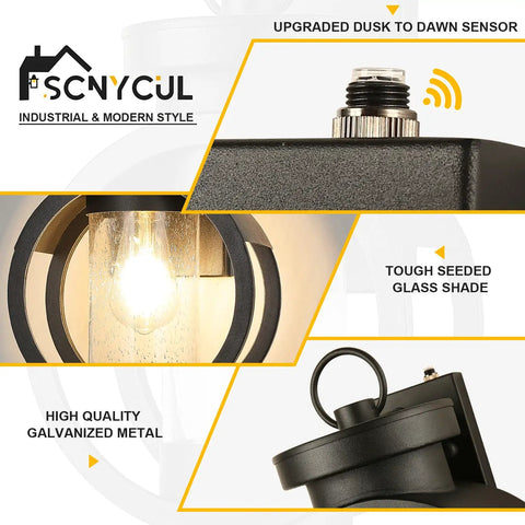 Outdoor Wall Light With Dusk To Dawn Sensor No Fuss Auto On Auto Off Waterproof Exterior Lamp In Matte Black Modern Industrial Sconce With Seeded Glass For House Porch Garage Patio