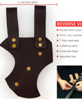 Reverse view of Left Handed Medieval Renaissance Leather Sword Frog For Longsword And Shortsword Holster Genuine Cowhide Deep Brown Finish