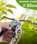 Ratcheting Garden Pruners For Easy Pruning Of Roses Flowers Hedges And Trees With Germany Titanium Blades cutting a branch