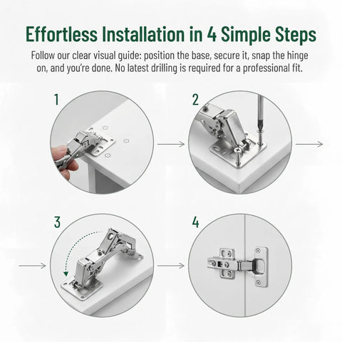 Hydraulic Soft Close Cabinet Hinges 170 Degree Full Overlay installation guide with four steps for kitchen and bathroom cabinets