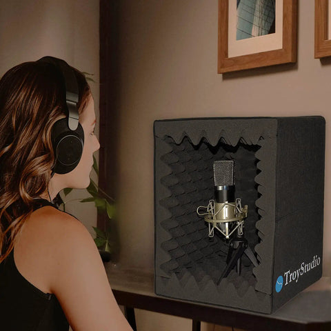 Portable Vocal Booth Foldable Microphone Isolation Shield for Home Studio Recording with Thick Acoustic Foam