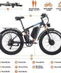 Side view of 6000W Peak Dual Motor Fat Tire Electric Bike for Adults with 52V 32Ah Battery, full suspension, hydraulic brakes, dimensions shown
