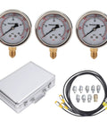 Heavy Duty Excavator Pressure Tester Kit With Easy Install Flexible Tube And Eight Couplings For High Accuracy Pump Testing In Hydraulic Systems, three gauges and case
