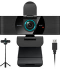 UHD 4K Webcam With Dual Mics, Wide Angle Lens, Privacy Cover And Tripod Stand, Autofocus Computer Camera with USB cable